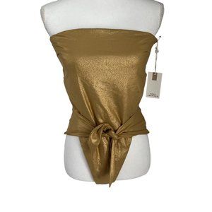 Good American Tie Front Gold One Piece Swimsuit Shimmer Metallic Size 4 XL New